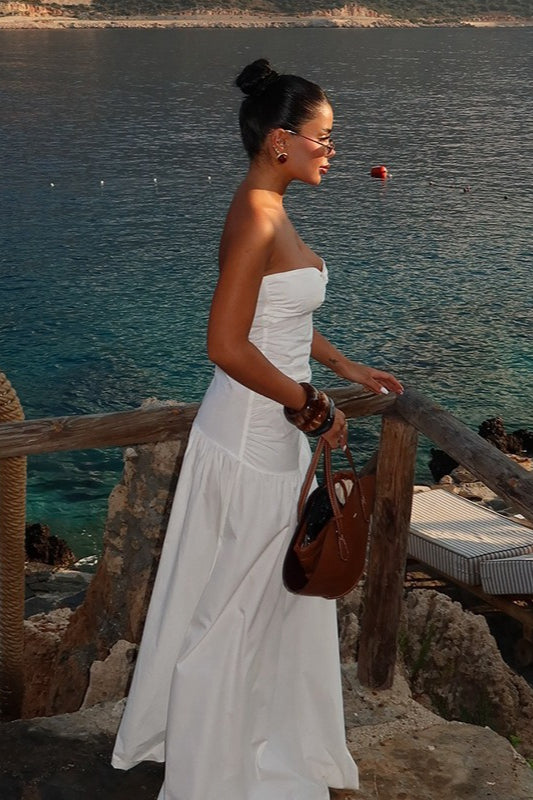 Sexy Hollow Strapless Maxi Vacation Dress