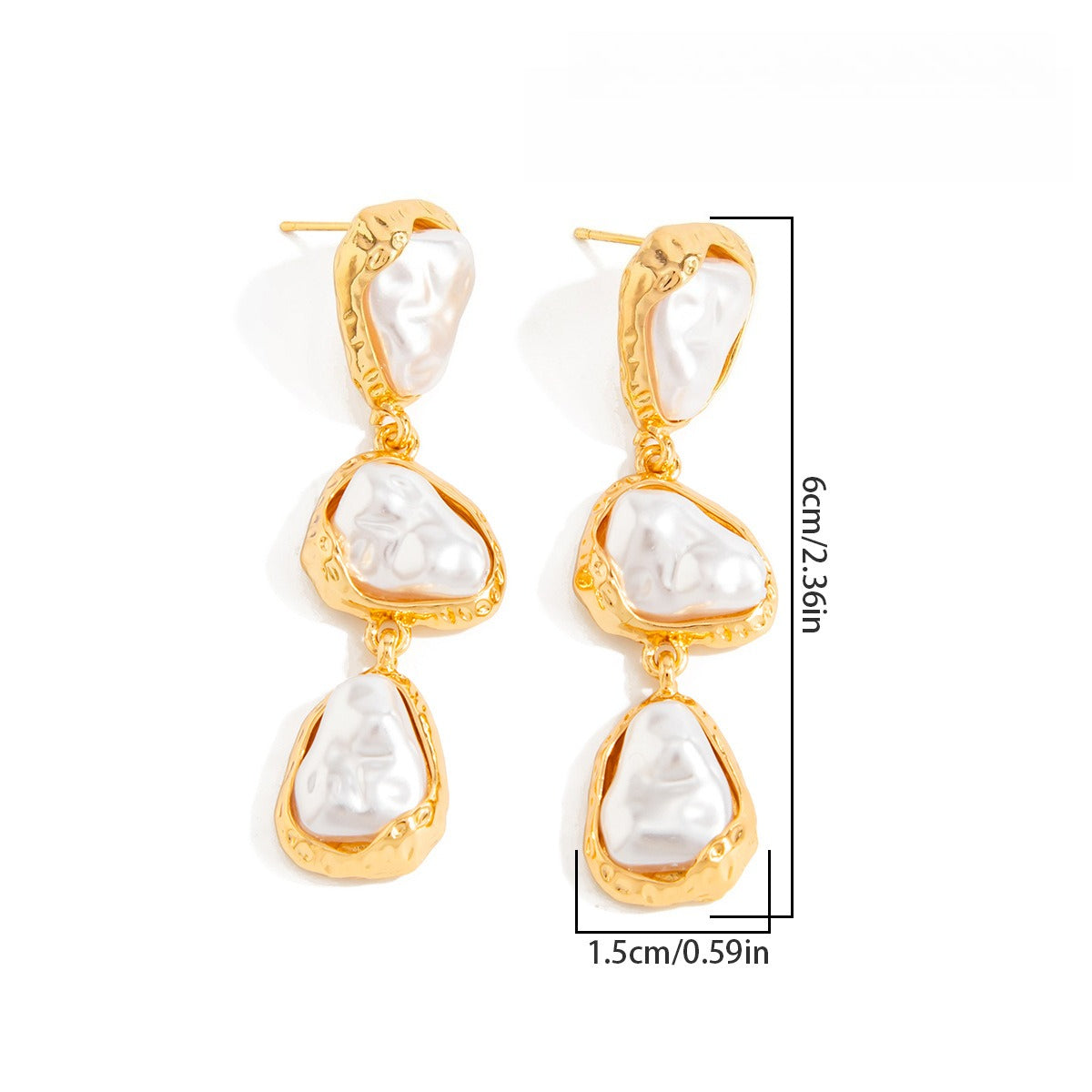 Retro Irregular Perla Sintética Largo Metal Geométrico Aretes