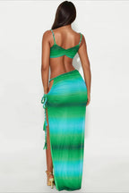 Sexy backless, high-slit long beach dress set