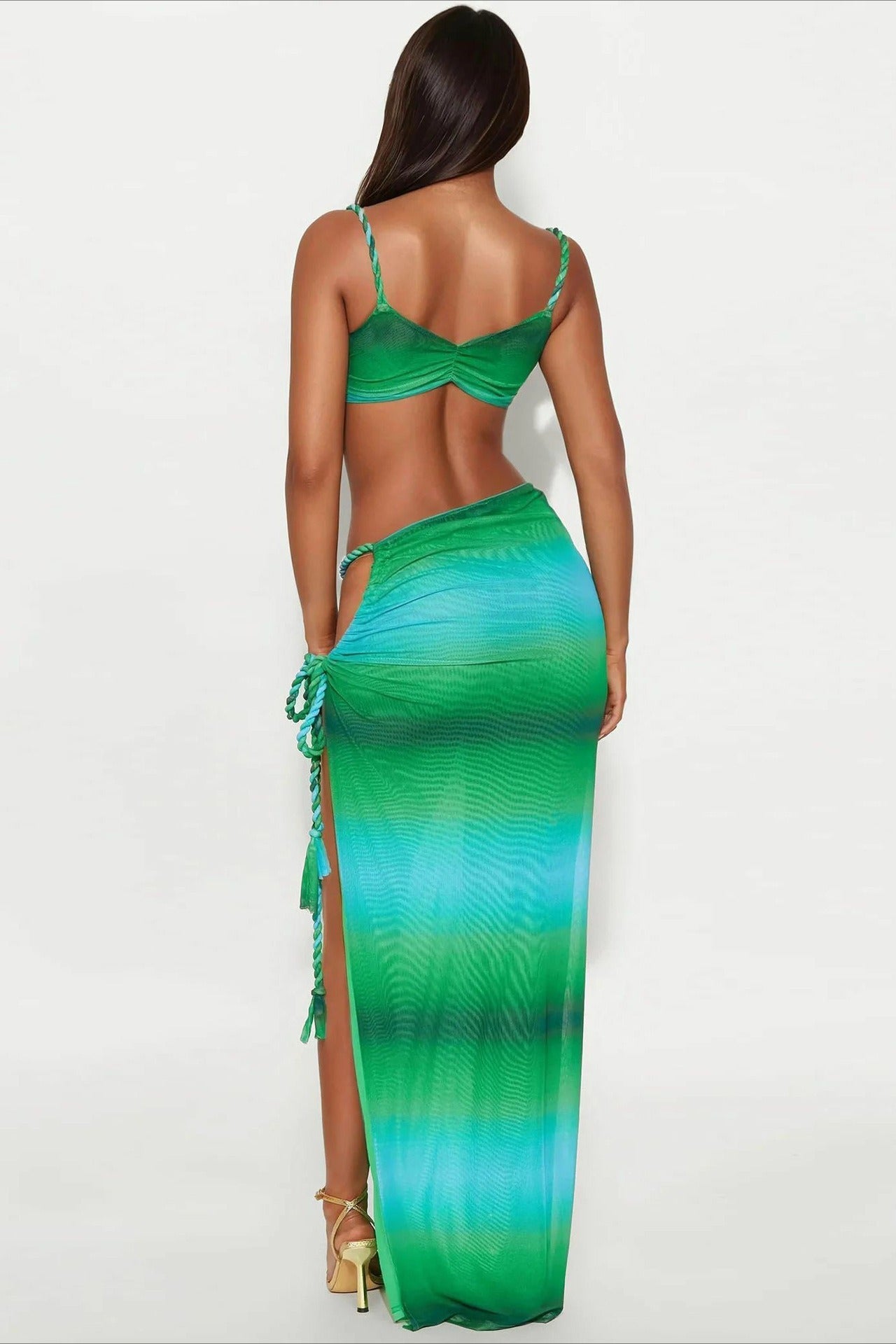 Sexy Backless Hollow Beach Maxi Dress Set