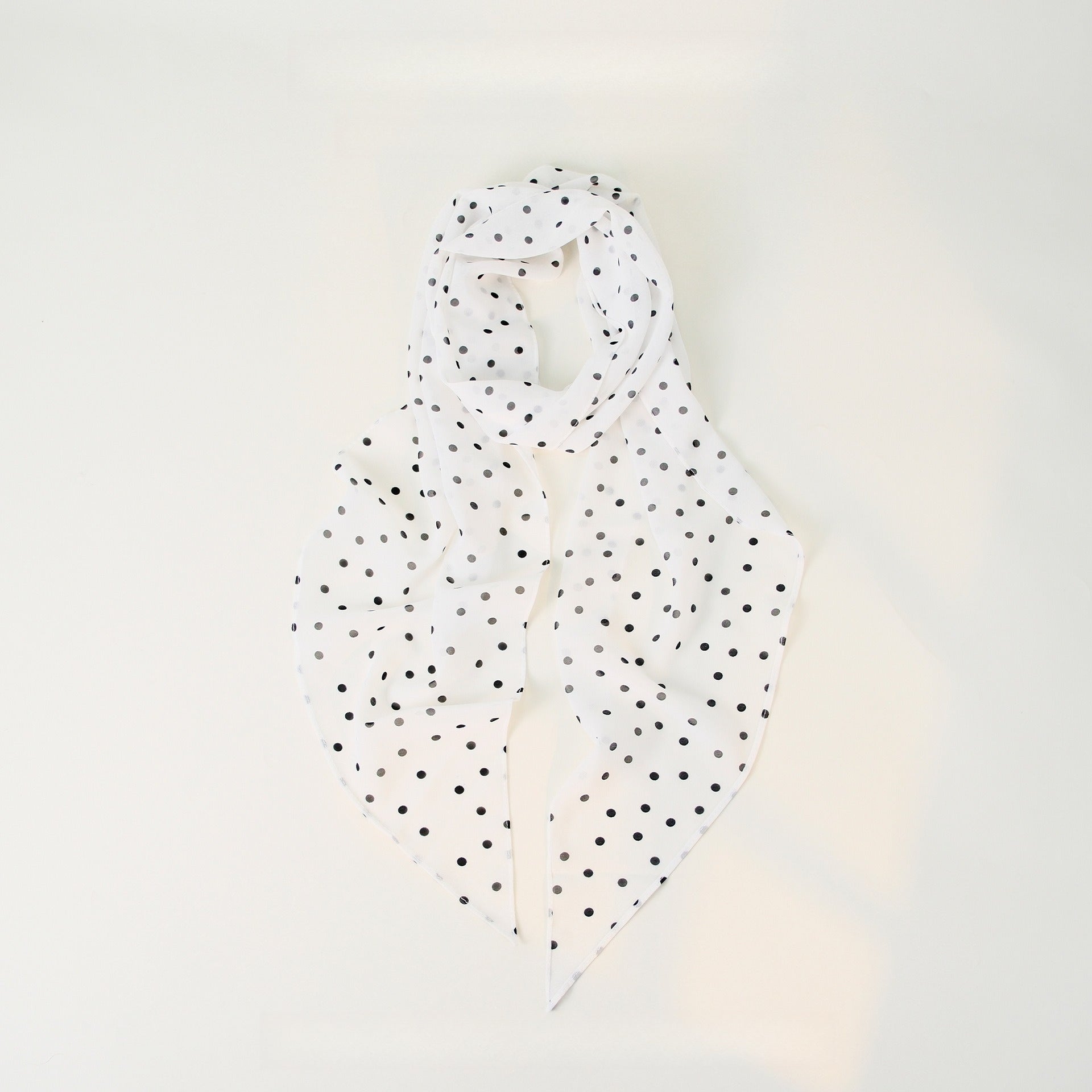 Polka Dot Pearl Chiffon Long Thin Scarf