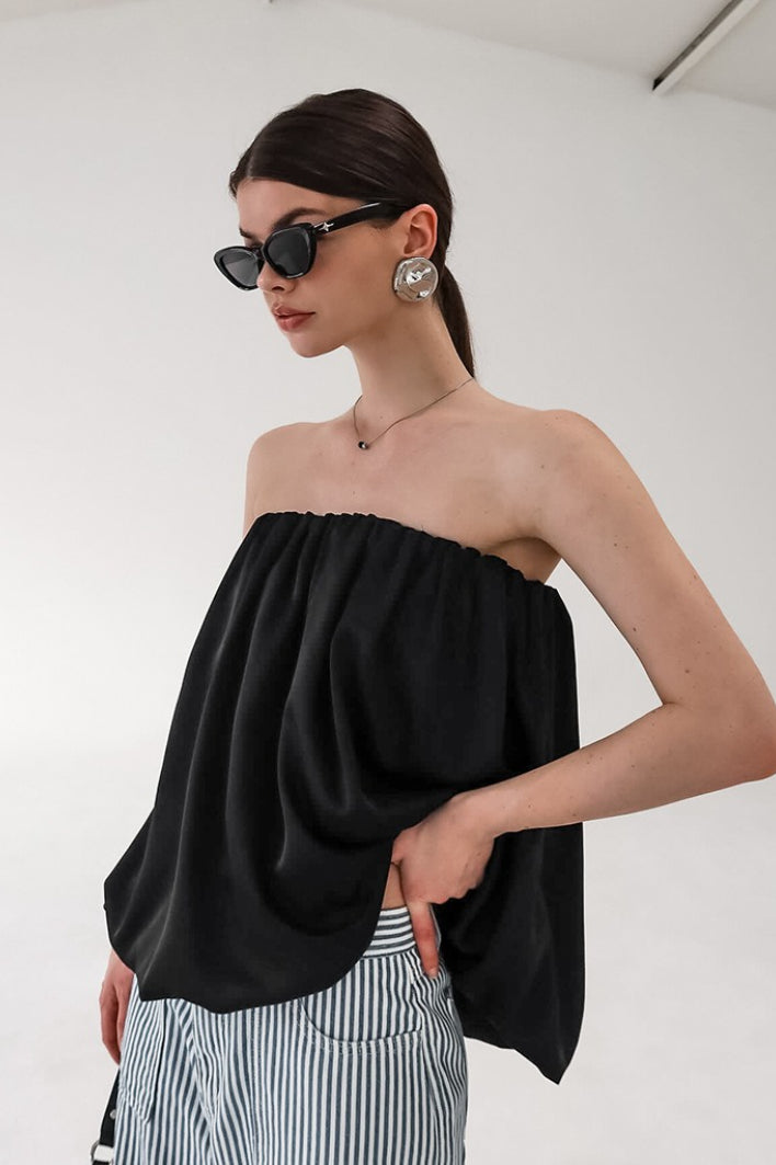 Satin Strapless Puffy Loose Fit Tube Top