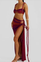 Sexy backless, high-slit long beach dress set