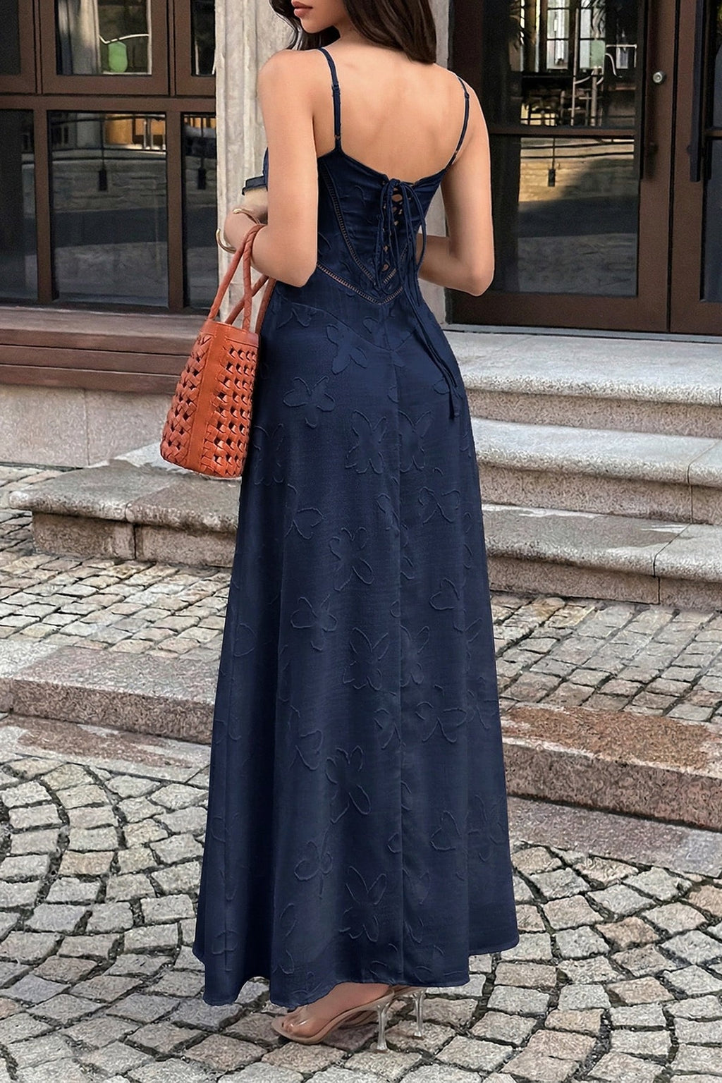 3D Butterfly Jacquard Cami Maxi Dress