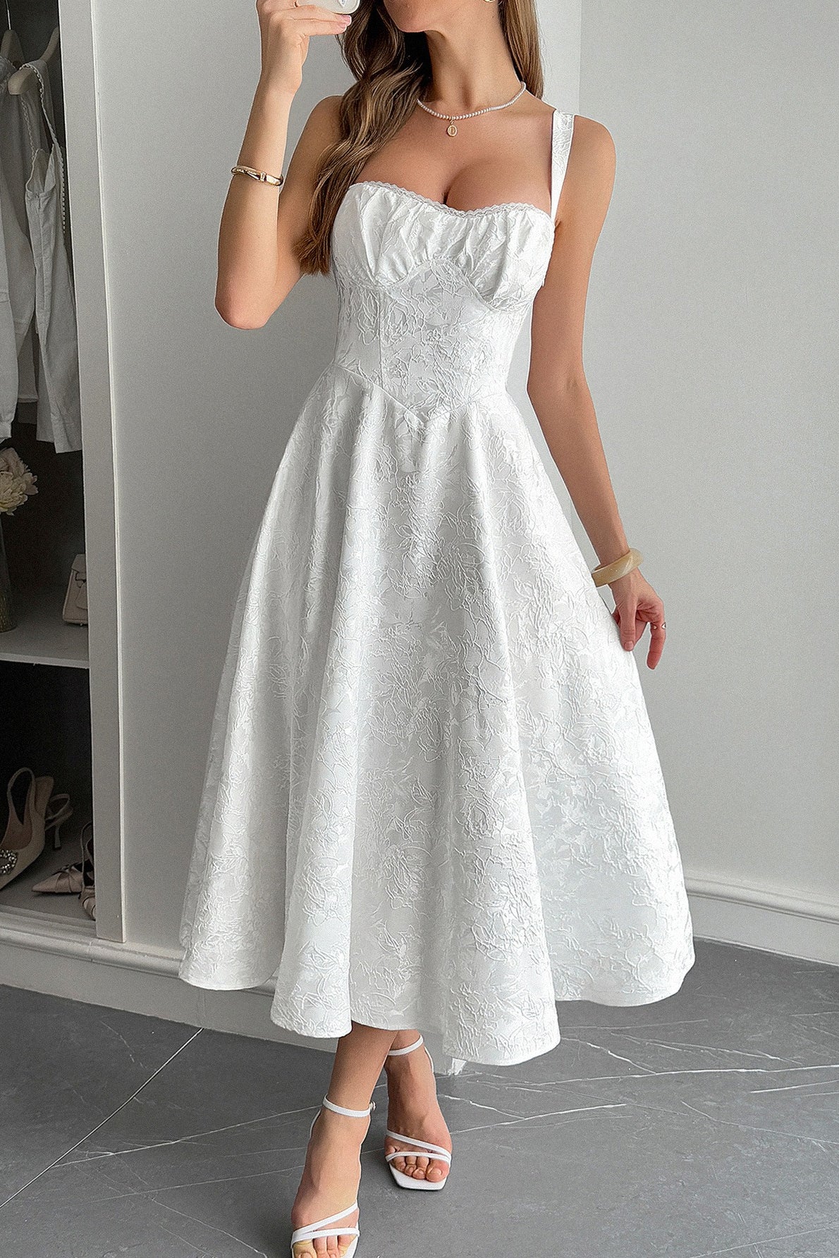 Jacquard Tiras Finas Vestido de Cóctel
