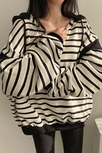 Striped V Neck Pullover Hoodie