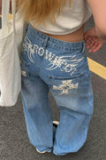 Cross Stud Curved Wide Leg Jeans
