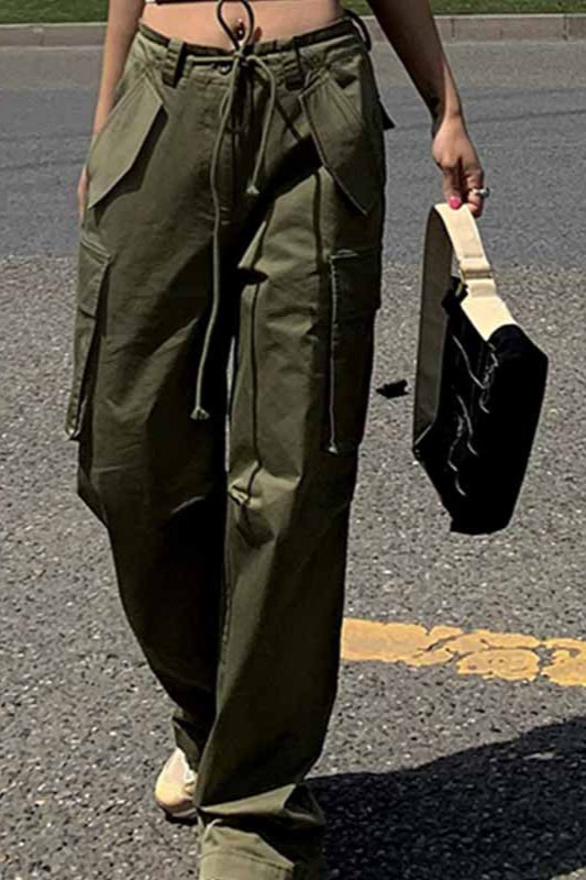 High Waist Slim Fit Straight Leg Cargo Pant