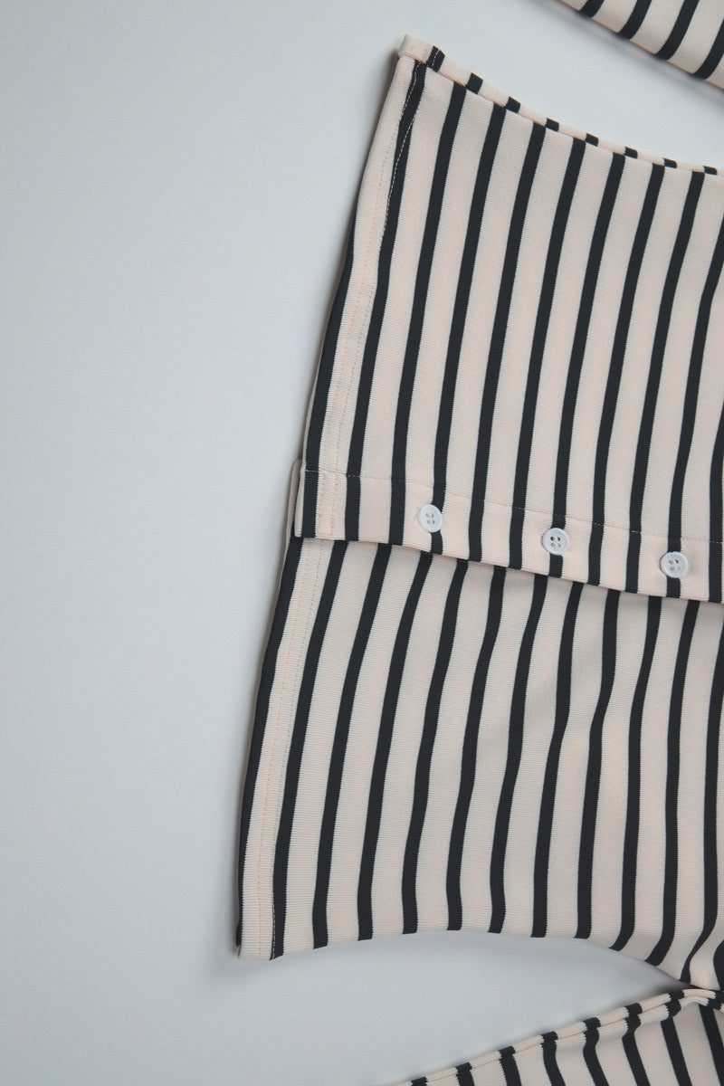 Striped Crew Neck Button Long Sleeve Tee