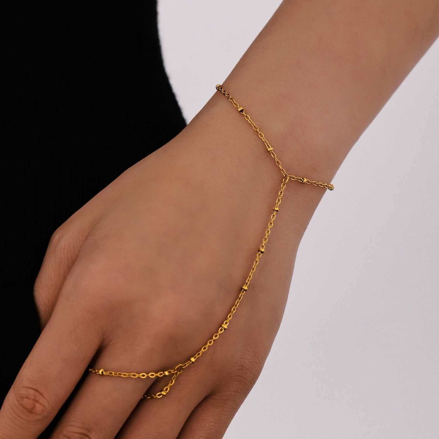 Oro 18K Plated Acero Inoxidable Knuckle Pulsera-Anillo