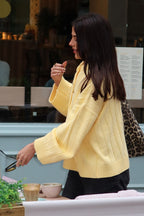 Yellow Ribbed Round Neck Knit Cardigan