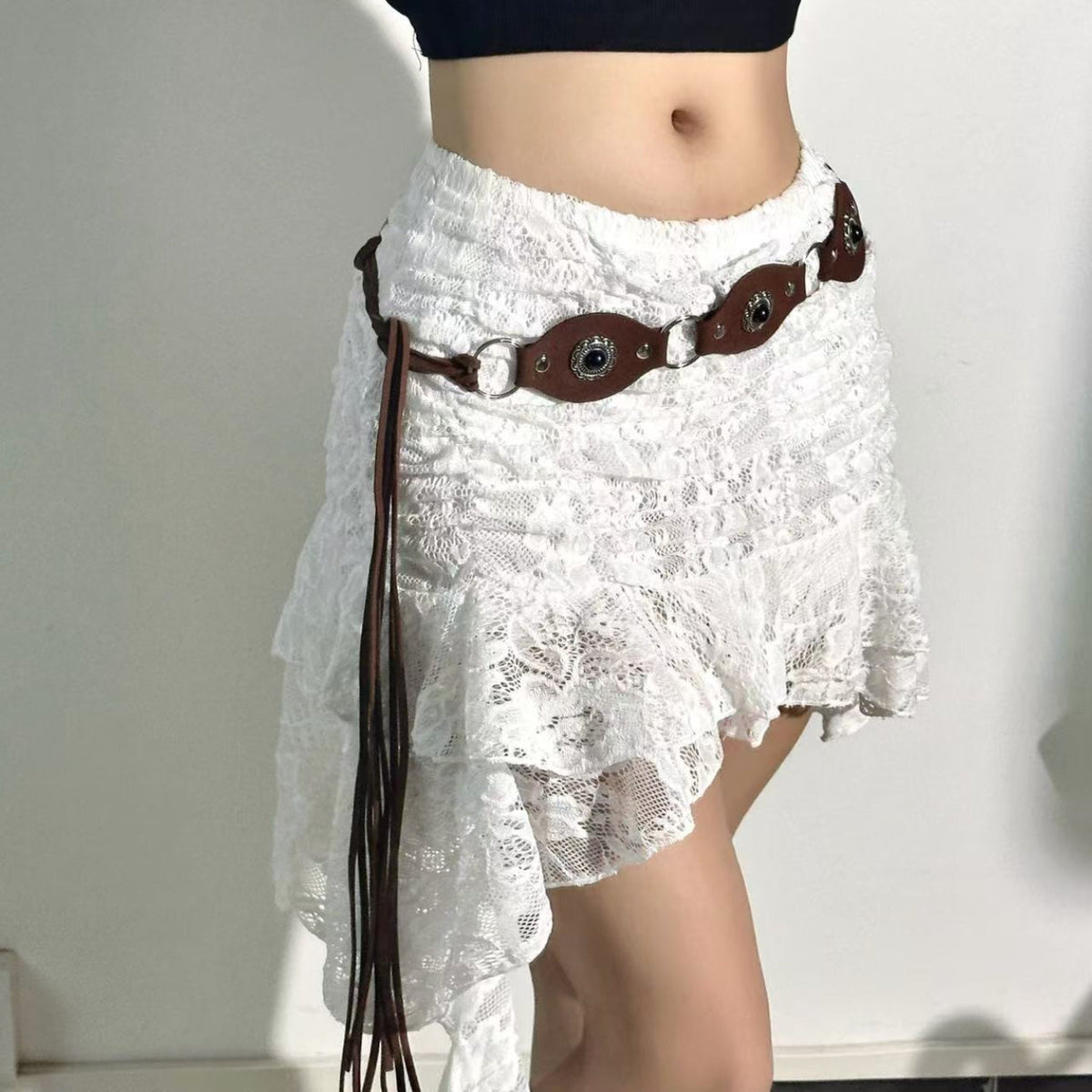 Bohemio Con Flecos Cadena de Cintura Wide Cinturón