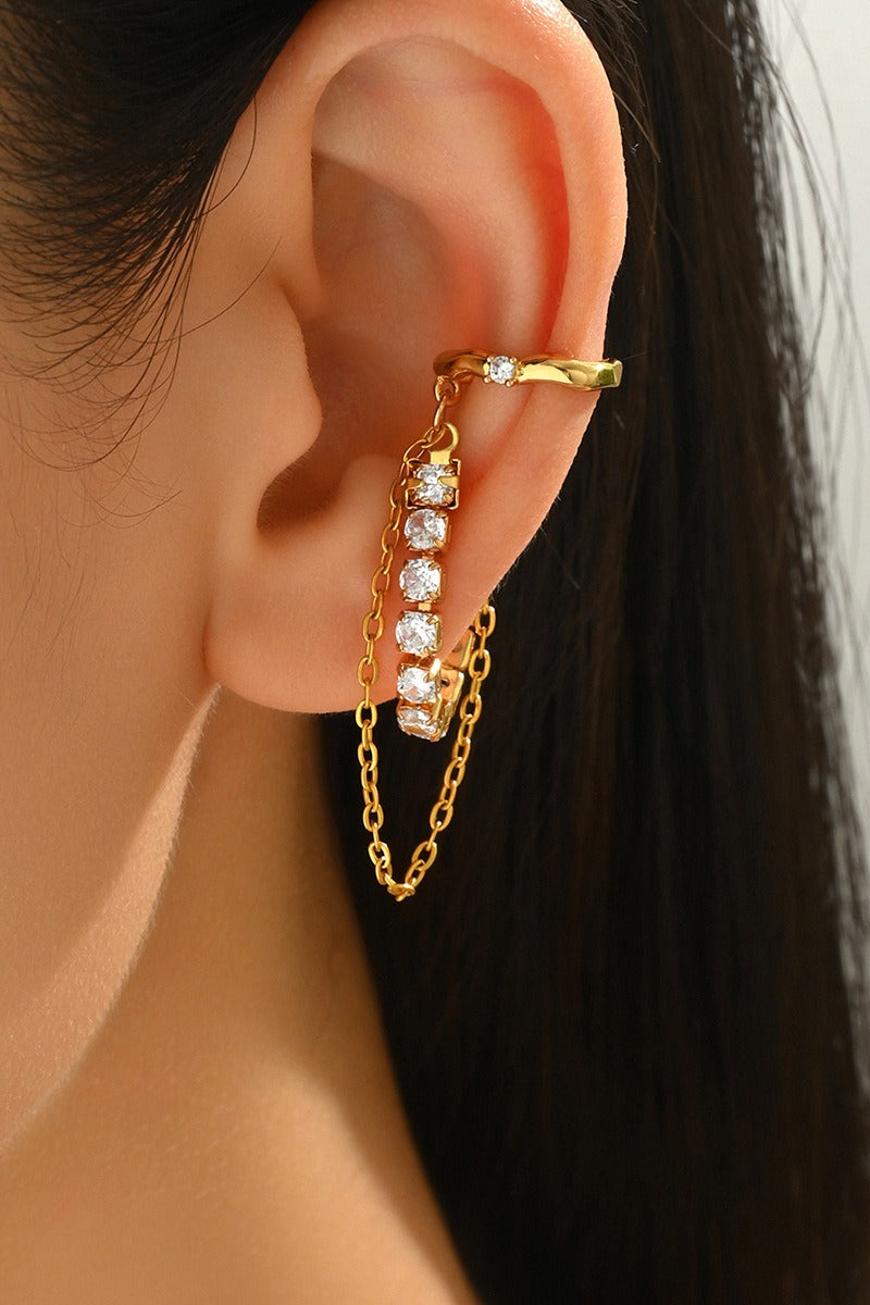 Oro 18K Circonita Con Flecos Aretes tipo Cuff