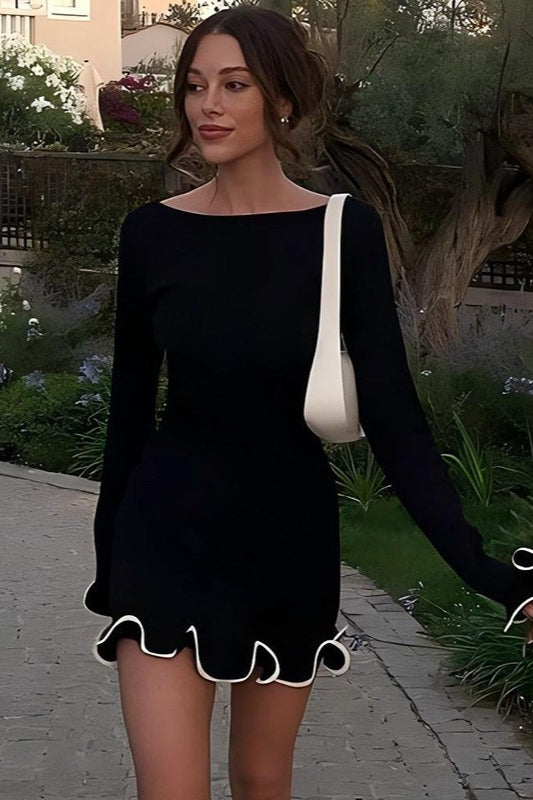 Elegante Cuello Redondo Volantes Vestido de Cóctel