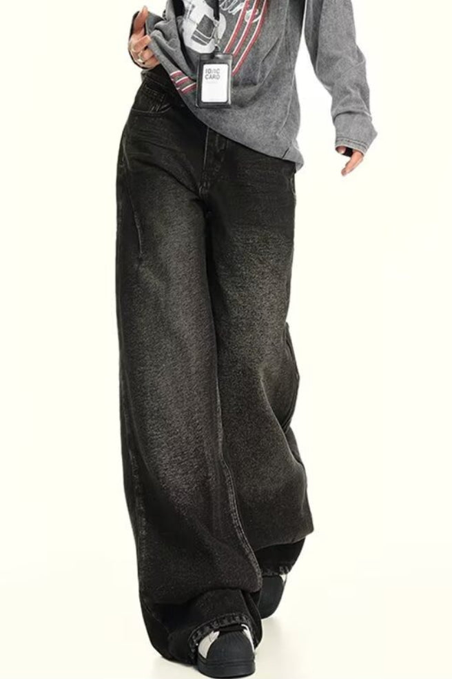 Casual Washed Distressed Relaxed Straight Jeans