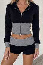 Striped Zip Hoodie And Shorts Set