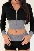 Striped Zip Hoodie And Shorts Set