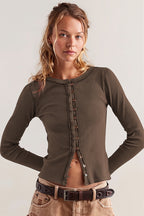 Ribbed Fitted Button Front Cardigan