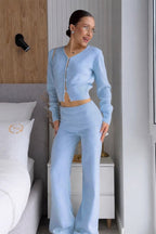 Cropped Knit Cardigan Wide Leg Pants Set