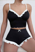 Lace Patchwork Cami Frill Shorts Set