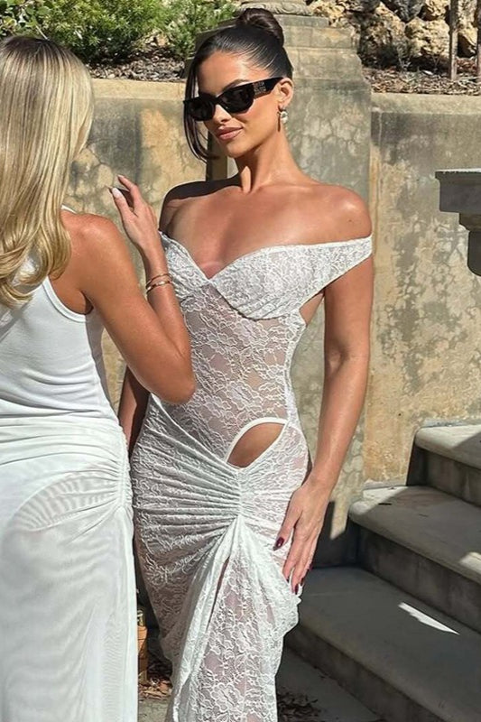 Lace Patchwork Backless Slit Maxi Skirt Set