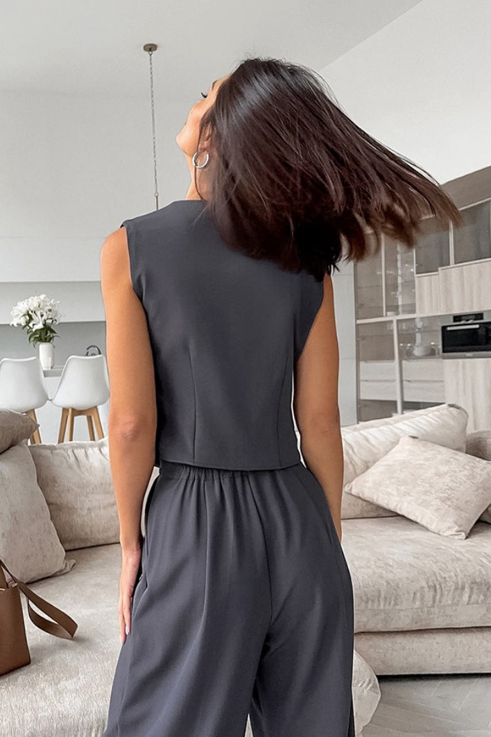 Tailored Gray Two Piece Vest Pants Set