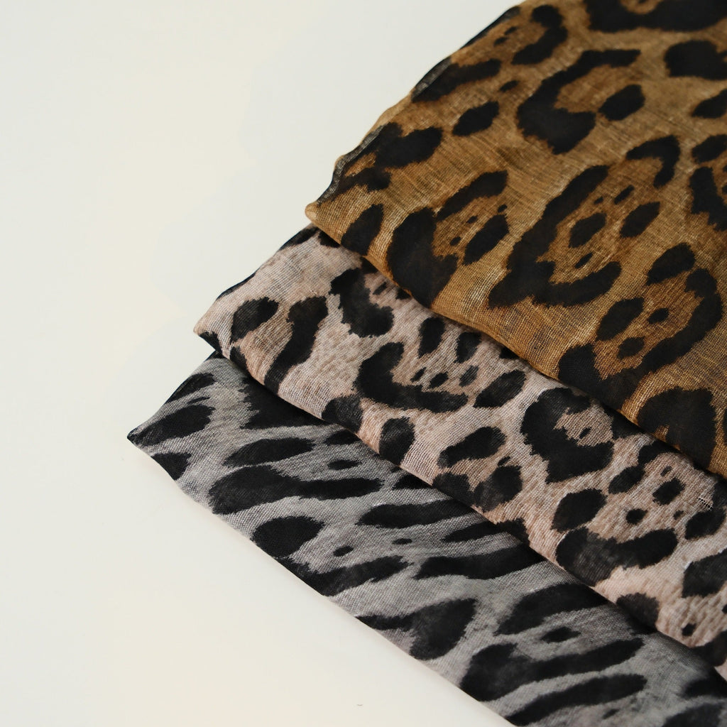 Leopard Pattern Thin Cotton Linen Touch Wrap Scarf