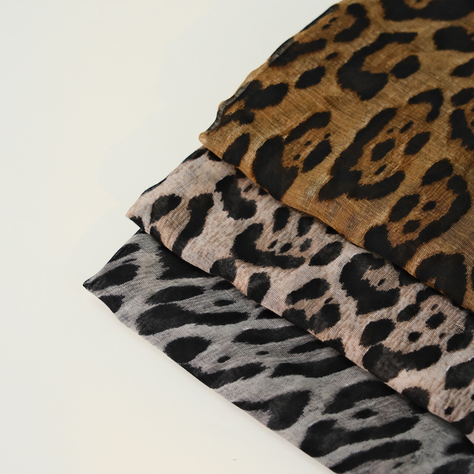 Leopard Pattern Thin Cotton Linen Touch Wrap Scarf
