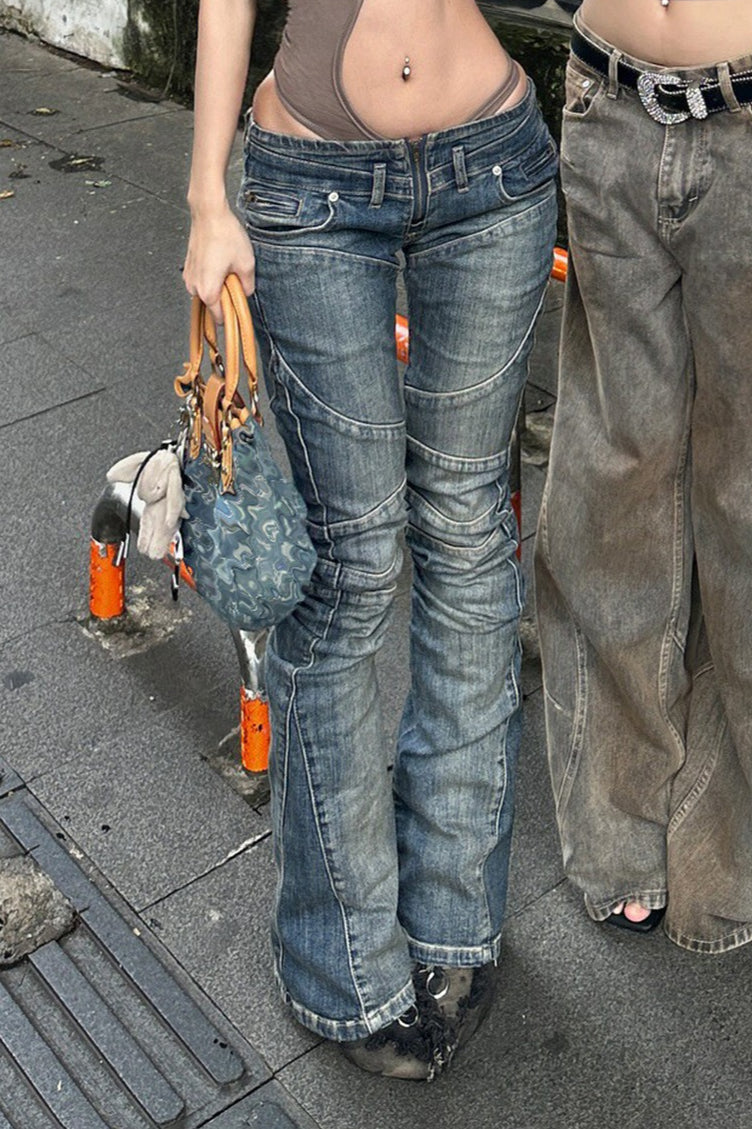 Vintage Panel Low Rise Fitted Straight Leg Jeans