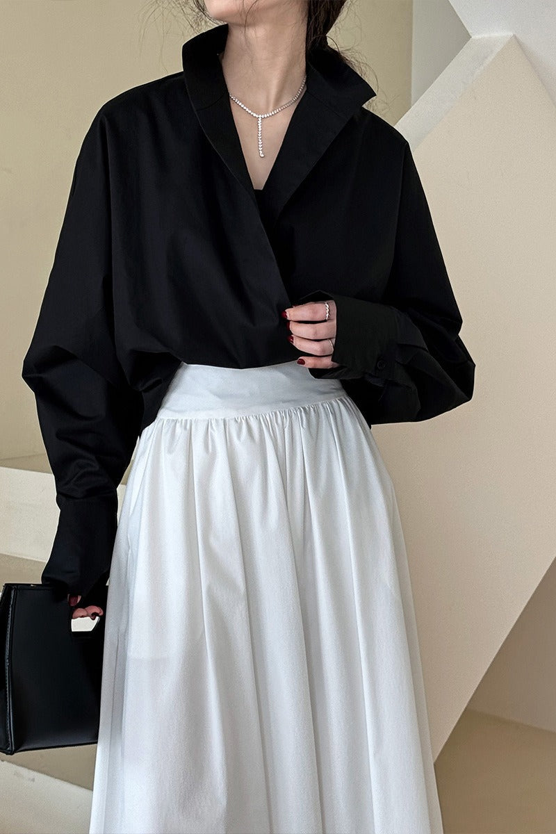 Cuello Mao Escote Profundo en V En Capas Blusa