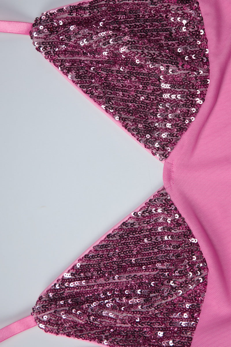 Sequin Patchwork Backless Cami Skirt Set