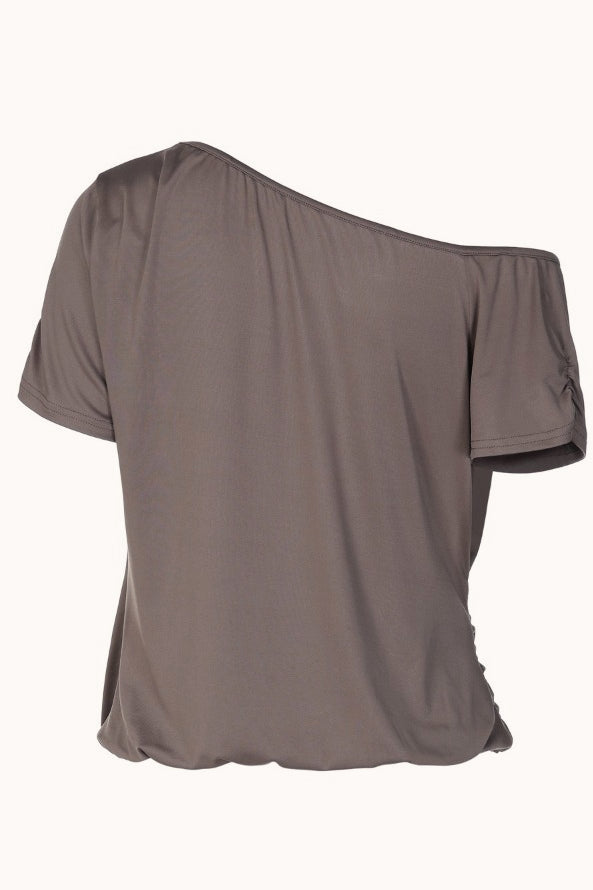 Beaded Strap Ruched Asymmetric Short Sleeve Tee