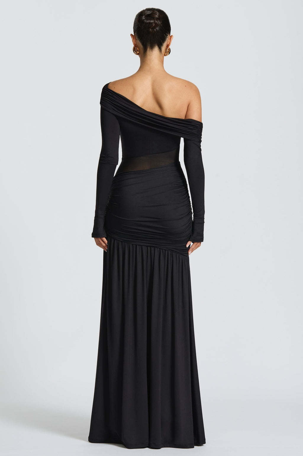 Transparente Plisado Hombros Descubiertos Vestido de Fiesta