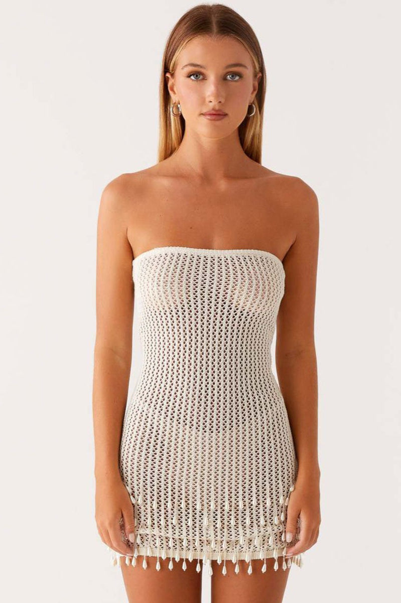 Knit Strapless Mini Boho Dress