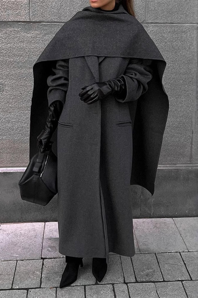 Long Line Scarf Neck Wool Style Overcoat