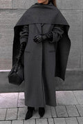 Long Line Scarf Neck Wool Style Overcoat