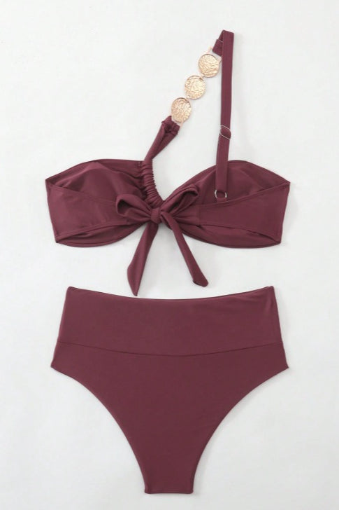 Twisted One Shoulder Strappy Bikini Set