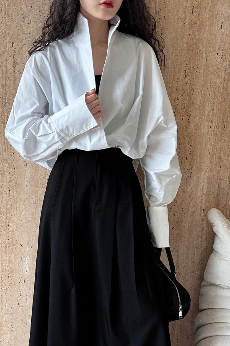 Cuello Mao Escote Profundo en V En Capas Blusa