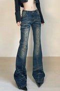 Front Rivet Slim Flare Leg Long Jeans