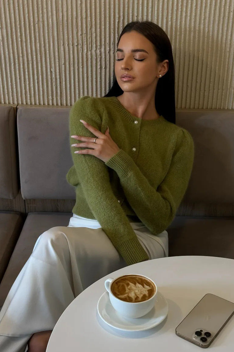 Minimalist Crew Neck Button Front Knit Cardigan