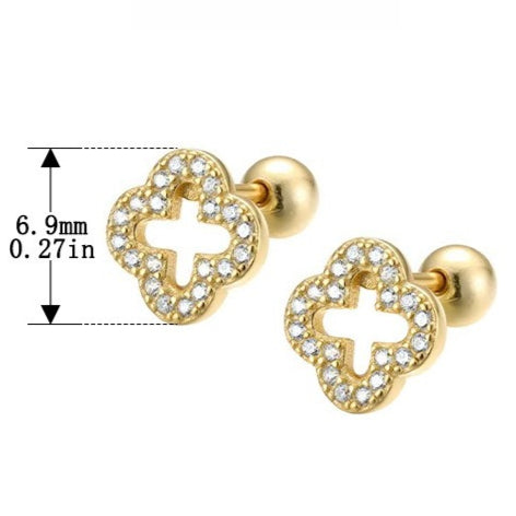 Bañado en Oro Micro Pavé Clover Aretes de Bolita