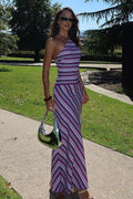 Colorblock Textured Halter Vacation Dress