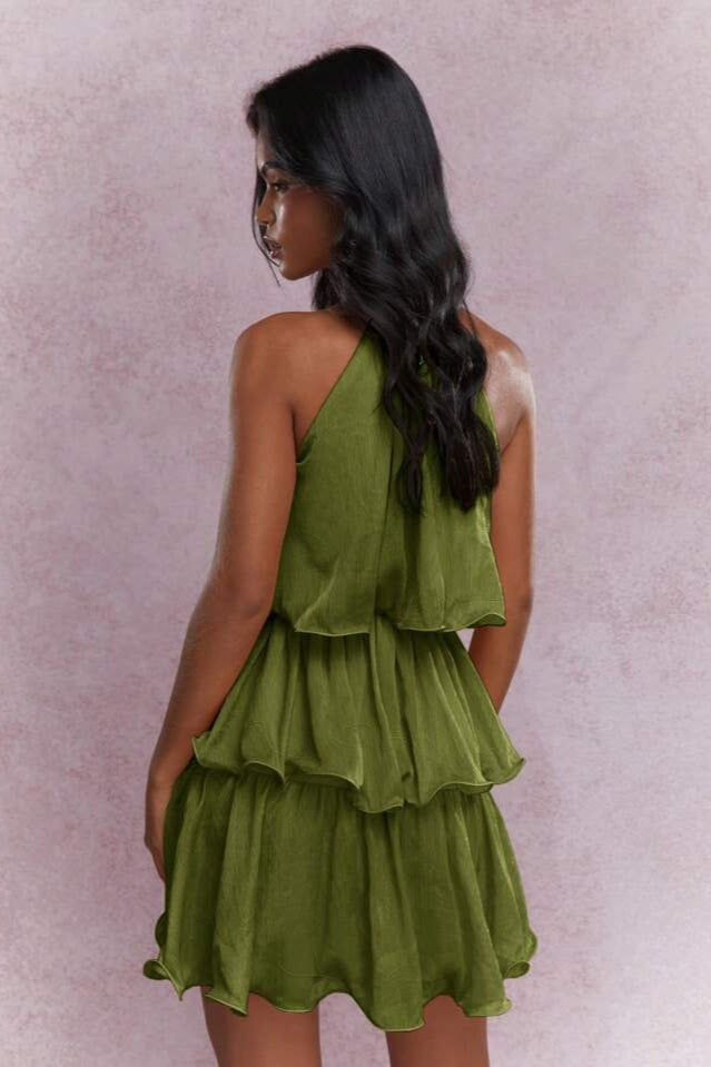 Halter Sleeveless Tiered Ruffle Vacation Dress