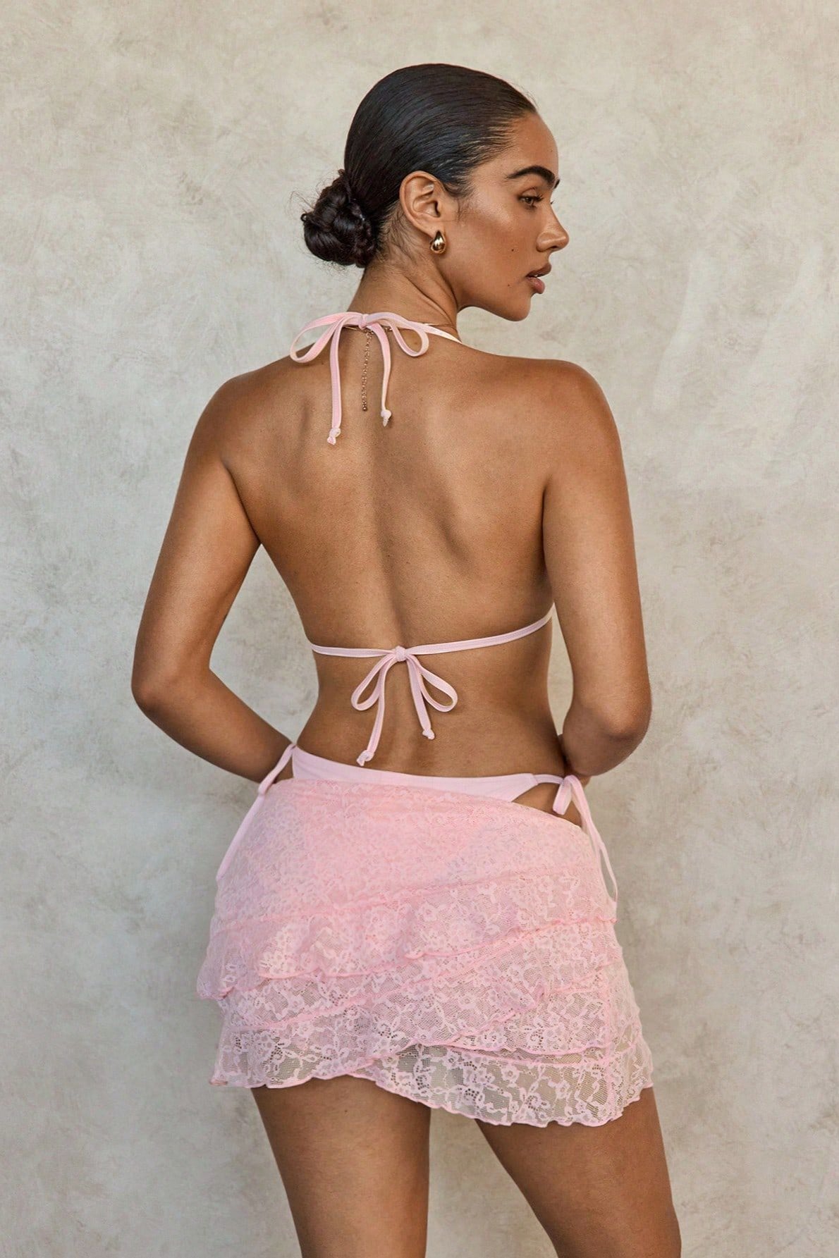 Lace Tie Cover Skirt Three Piece Swim Set