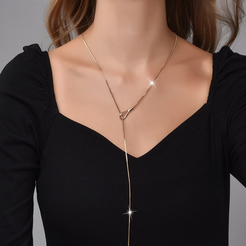 Largo Lágrima Pendant Slide Con Cadena Lariat Collar