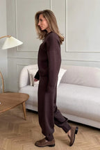 Zip Cardigan Harem Pants Knit Set