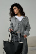 Solid Color Bow Tie Long Sleeve Knit Cardigan