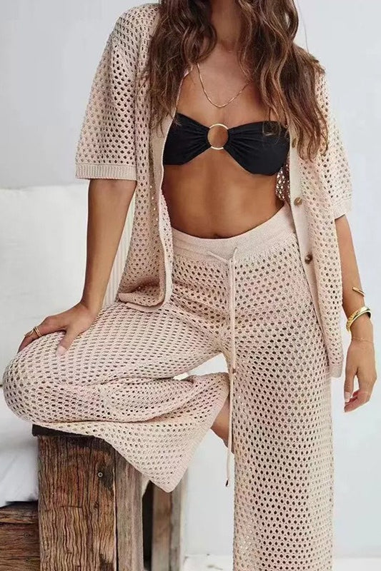 Hollow Knit Beach Two Piece Pants Set