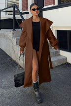 Brown wool coat with oversized lapels