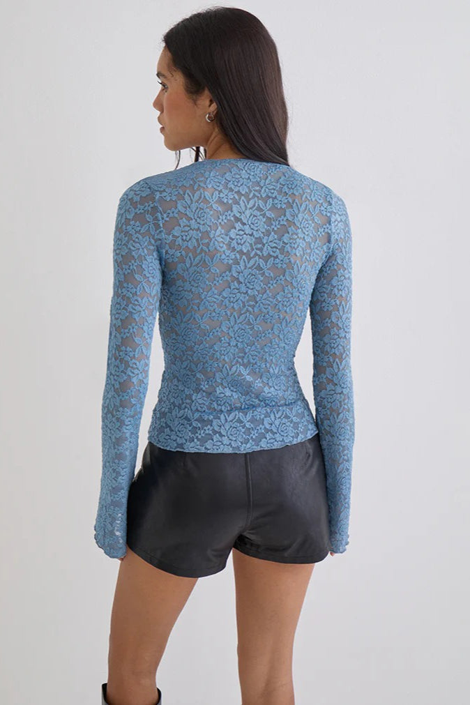 Floral Lace Deep V Long Sleeve Tee